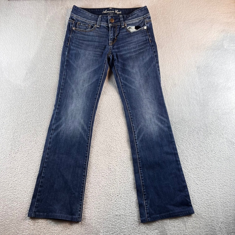 American Eagle Original Boot Jeans Women 4 Regular Dark Wash Stretch Denim 2185